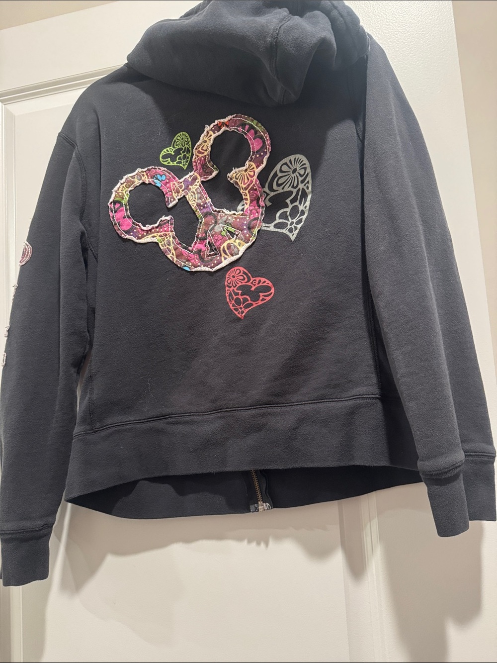 Disney Black Zip-Up Hoodie with Floral Heart & Sleeve Appliqué - Picture 7 of 7